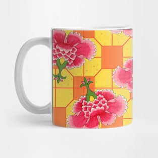 Chinese Vintage Pink and Red Flowers with Yellow and Orange Tile - Hong Kong Traditional Floral Pattern Mug